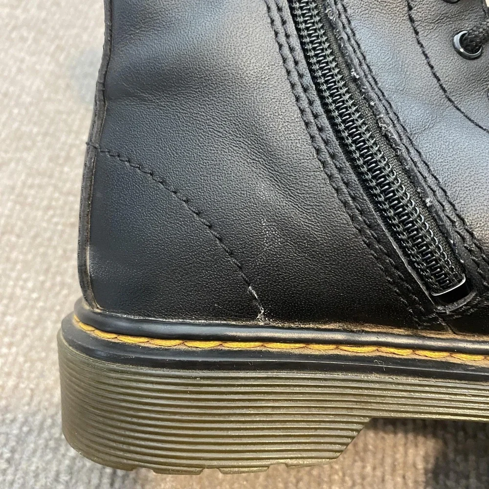 Dr. Martens Boots Kids Size 2 Black Leather Ankle Combat Lace Up Zip 15382